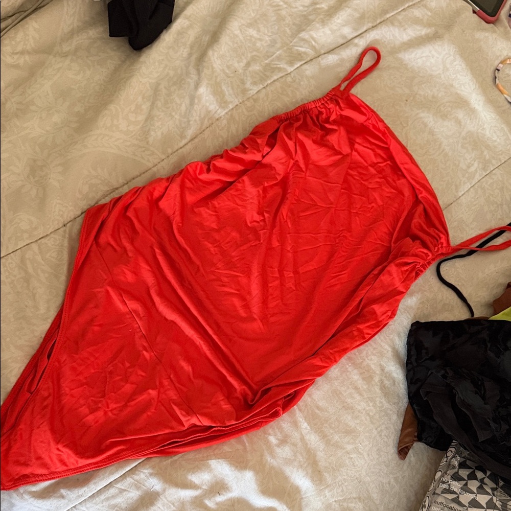 Red Satin Slip Dress with Spaghetti Straps